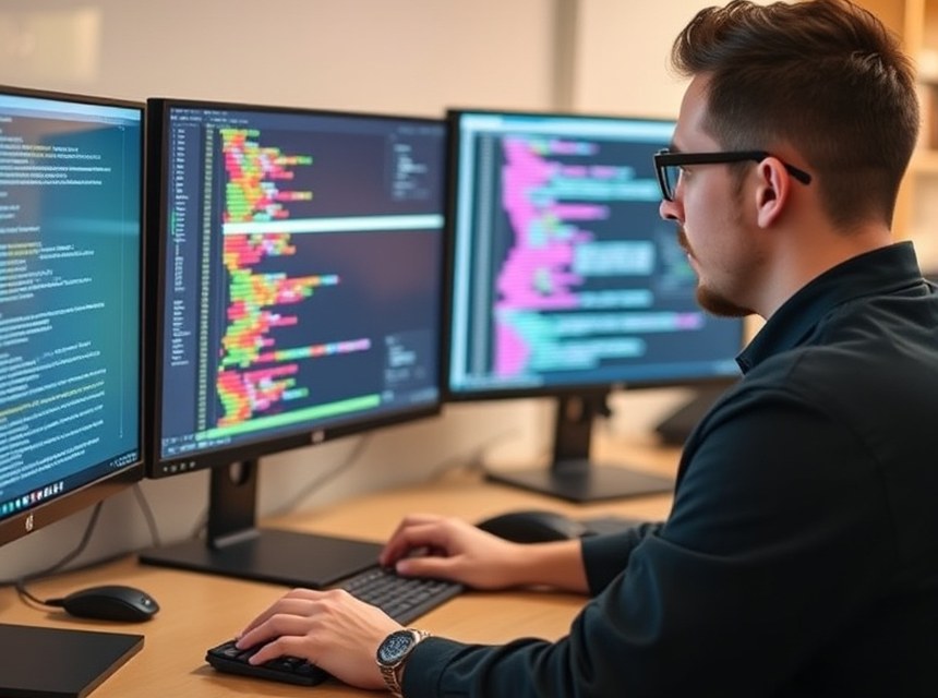 Equipo de desarrollo trabajando en el software del terminal
